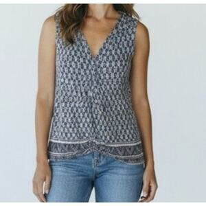 Kenar Womens Medium Sleeveless V Neck Top Blue Pattern 100% Rayon